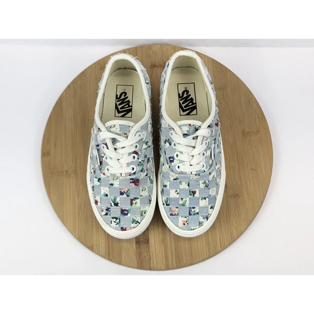 Vans Stacked Era Platform Shoes Womans 6.5 Woven Checkered Floral Blue White